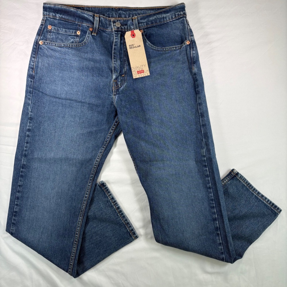 Levi's 505 Regular Fit Jeans Mens 34x30 Blue Denim Stretch Classic Straight